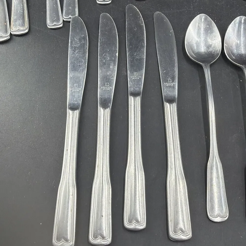 VTG Lifetime Cutlery LUC Stainless Flatware Set MCM Retro Scrolls Japan